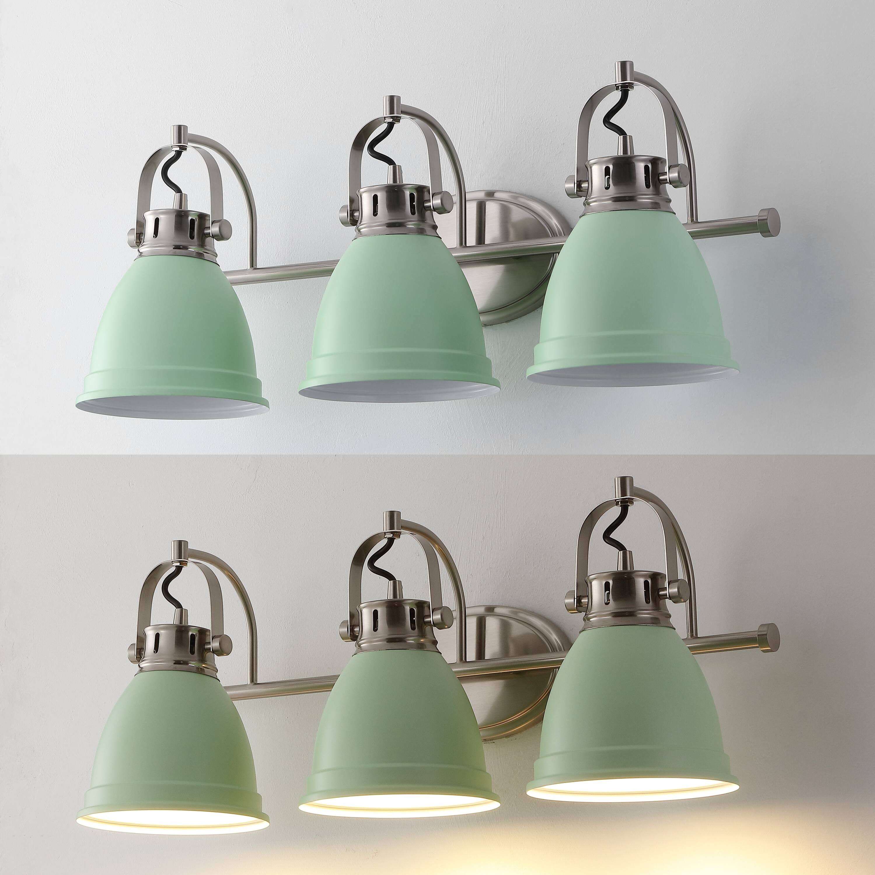 Alt View 4. Jonathan Y - Phineas 25.5" 3-Light Adjustable Farmhouse Bohemian Iron LED Vanity Light, Mint Green/Nickel - Mint Green.