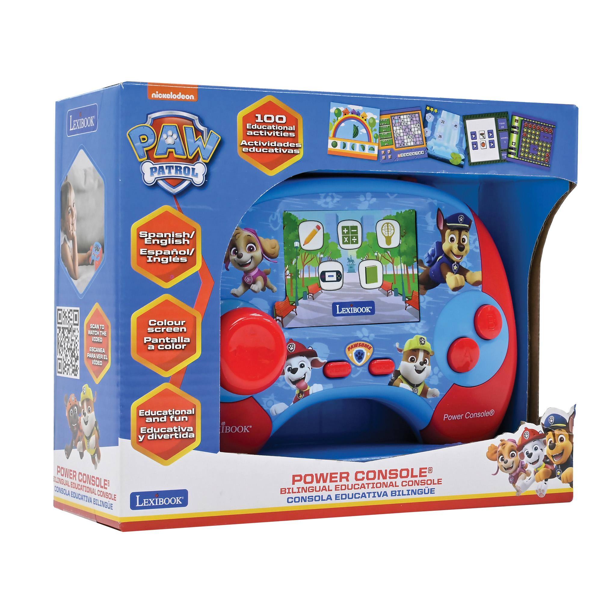 nickelodeon  
PAW PATROL  
100 Educational activities  
Actividades educativas  
Spanish/ English  
Español/ Inglés  
Colour screen  
Pantalla a color  
Educational and fun  
Educativa y divertida  
POWER CONSOLE  
BILINGUAL EDUCATIONAL CONSOLE  
CONSOLA EDUCATIVA BILINGUE  
LEXIBOOK
