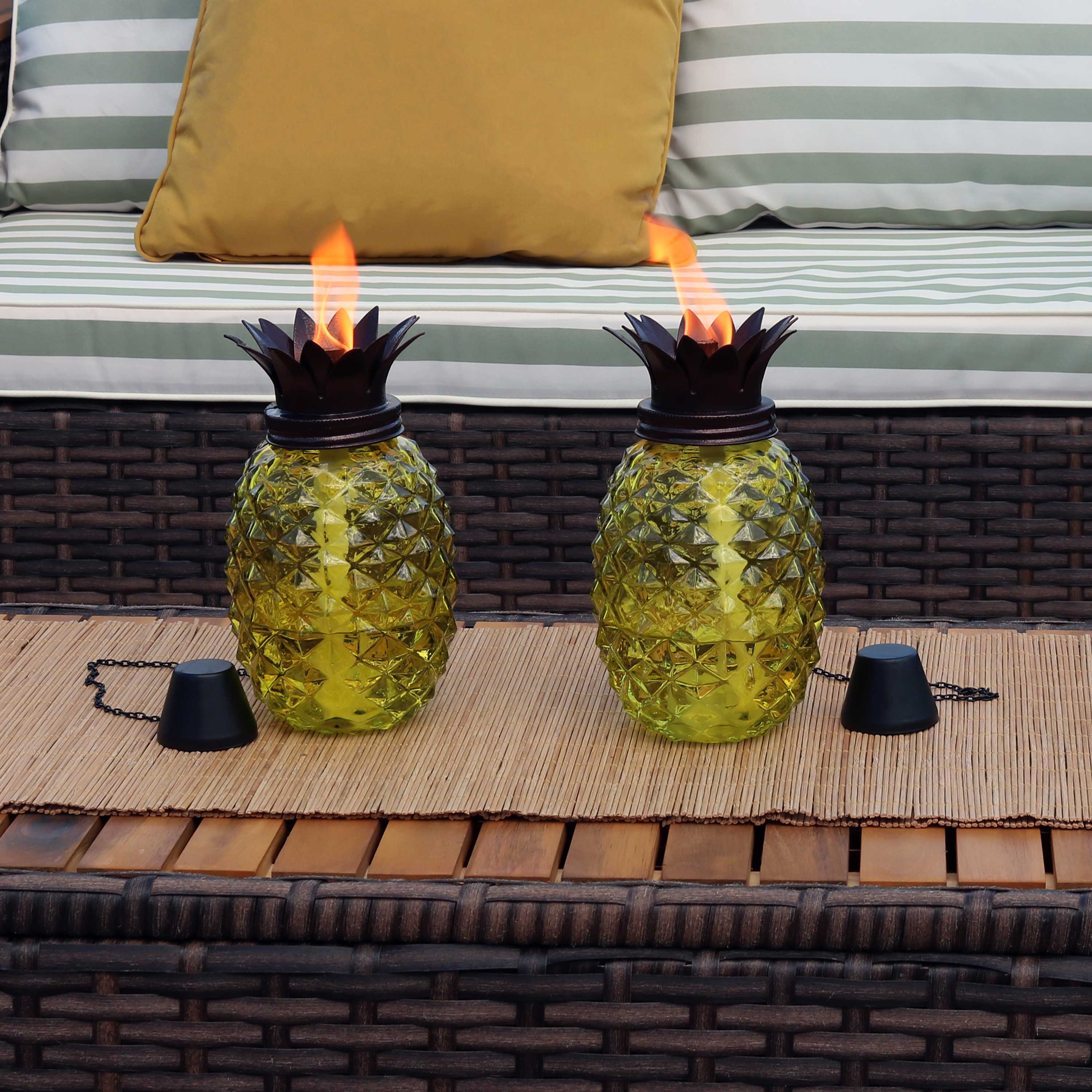 Alt View 5. Sunnydaze - Glass Tropical Pineapple 2-in-1 Outdoor Torch - Set of 2 - Yellow.