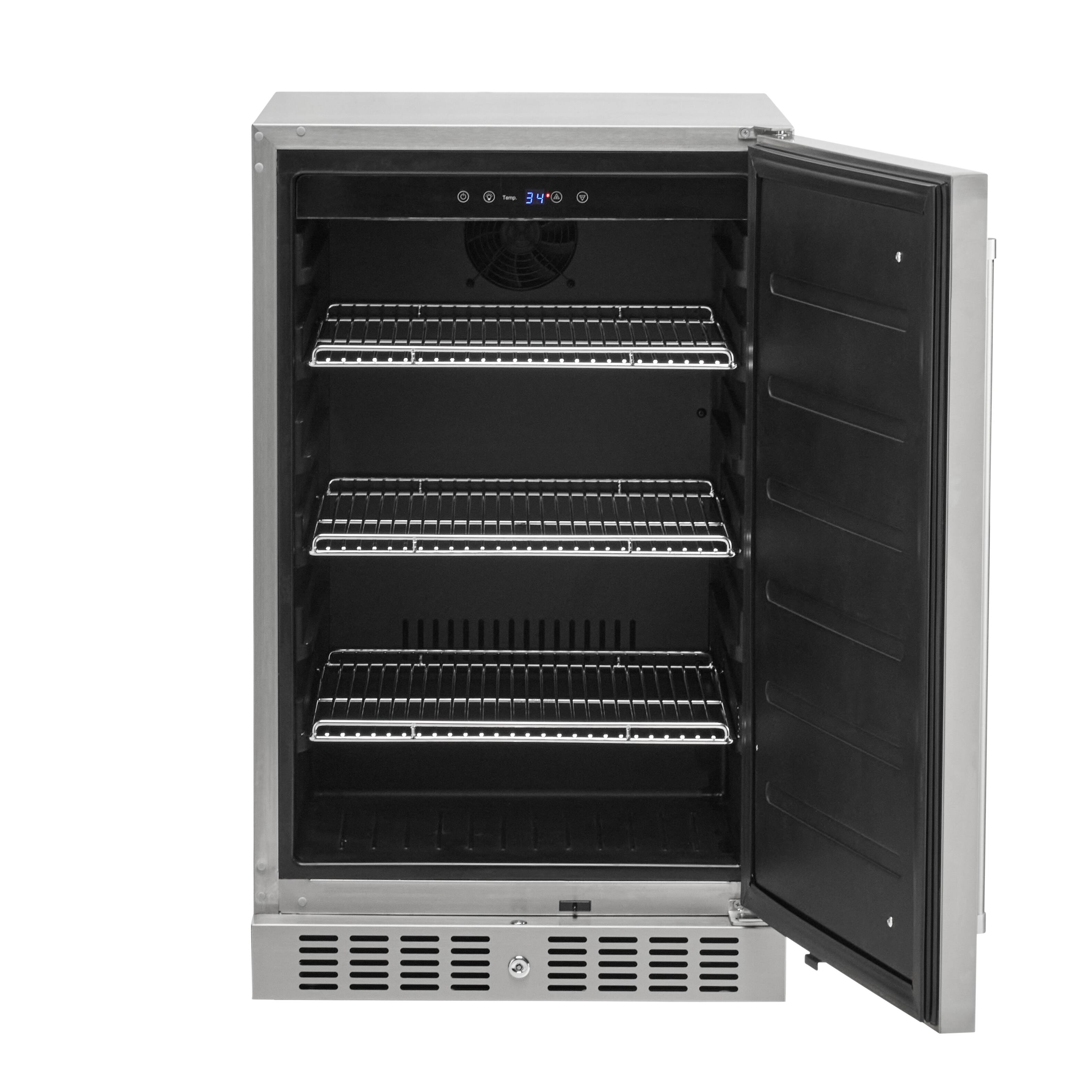 Angle. Coyote - Coyote Outdoor Living  21" 4.1 Cu. Ft. Built-in Compact Refrigerator Right Hinge - Stainless Steel.