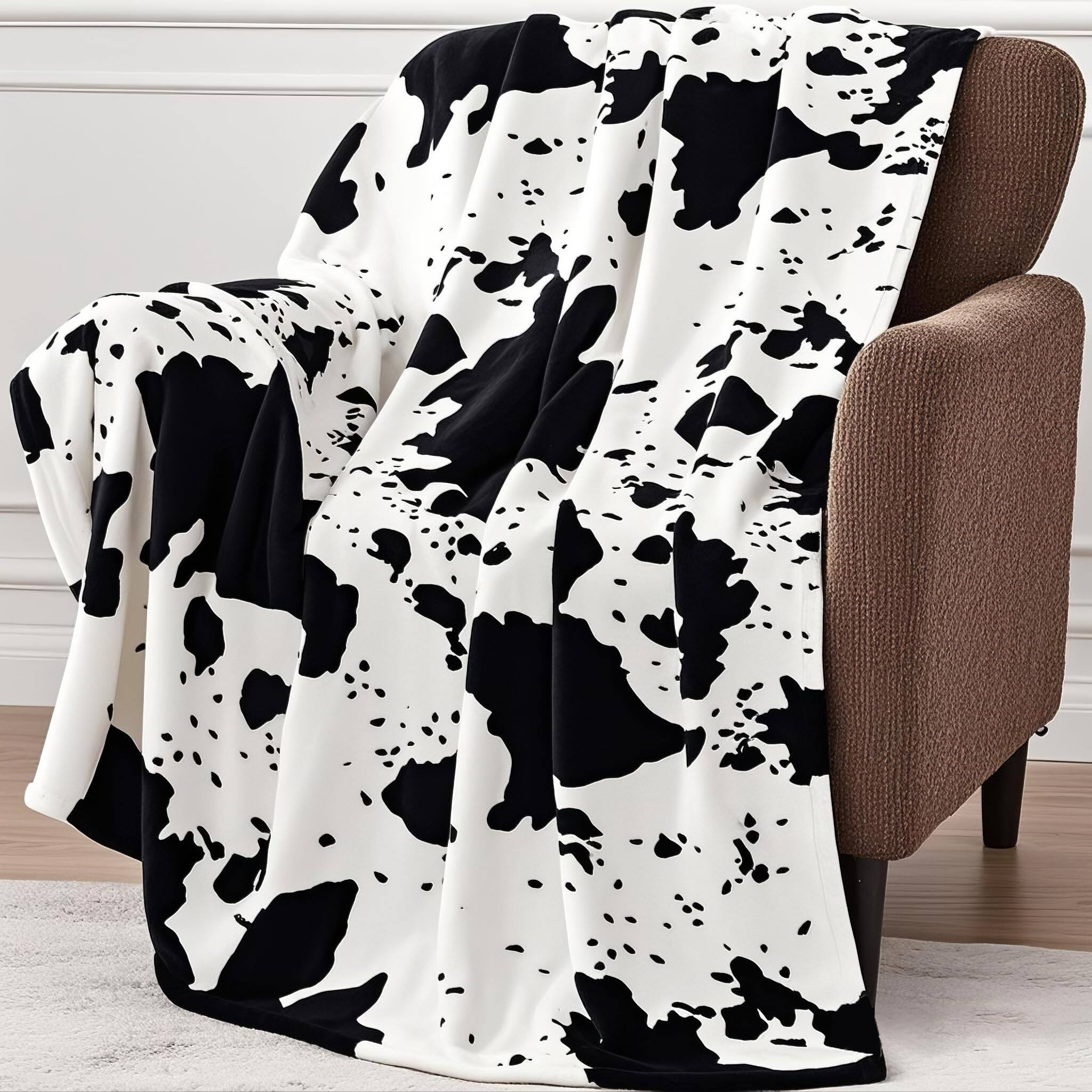 Front. Paradigms Interiors - Soft Cow Print Blanket Ultra Cozy Throw For Couch Bed And Travel Decor Blankets All Seasons 50 x60 Cow Prin... - 02 Black Cow-50"x60"-Throw.