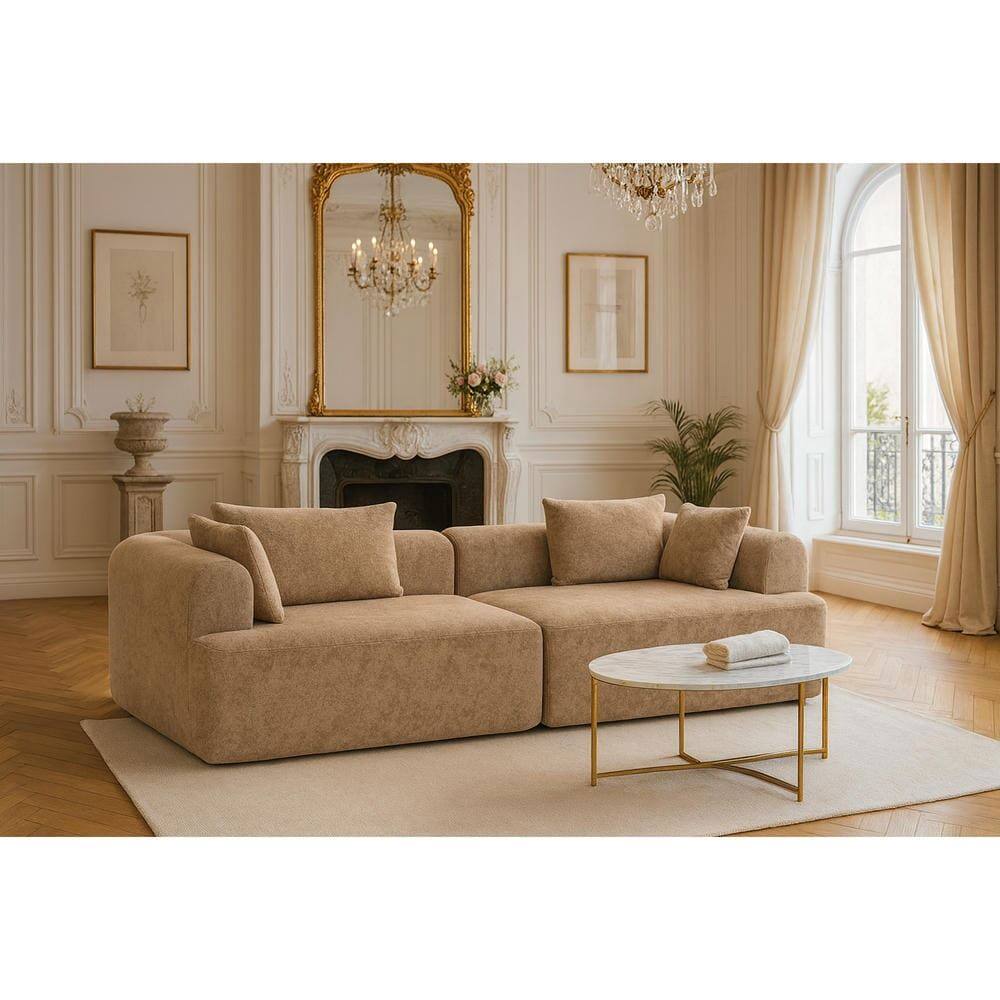 Alt View 8. Kadyn - 96" Full-Foam Modular Sectional Sofa, 2-Piece Boucle Cloud Couch, Compressed Shipping - Brown.