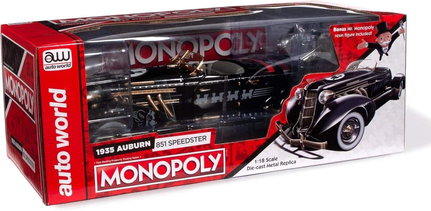 PopMarket - Auto World 1935 Auburn 851 Speedster Monopoly - Black w/Matte Gold 1/18 Scale Diecast - COLLECTIBLES - Multicolor price history on PriceWatchPro