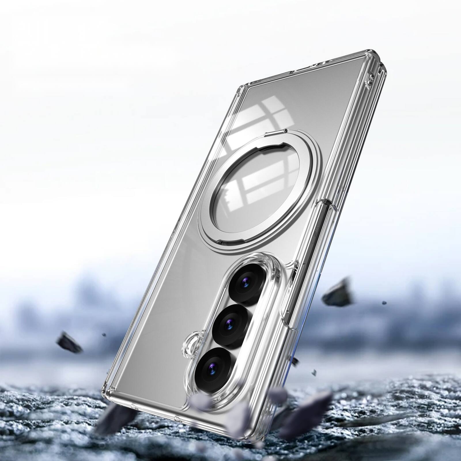 Alt View 1. Dteck - Shockproof Case for Samsung Galaxy Z Fold8 Ultra with Stand, Magnetic PC Cover Built in Screen Film and Hinge Protection - Clear.