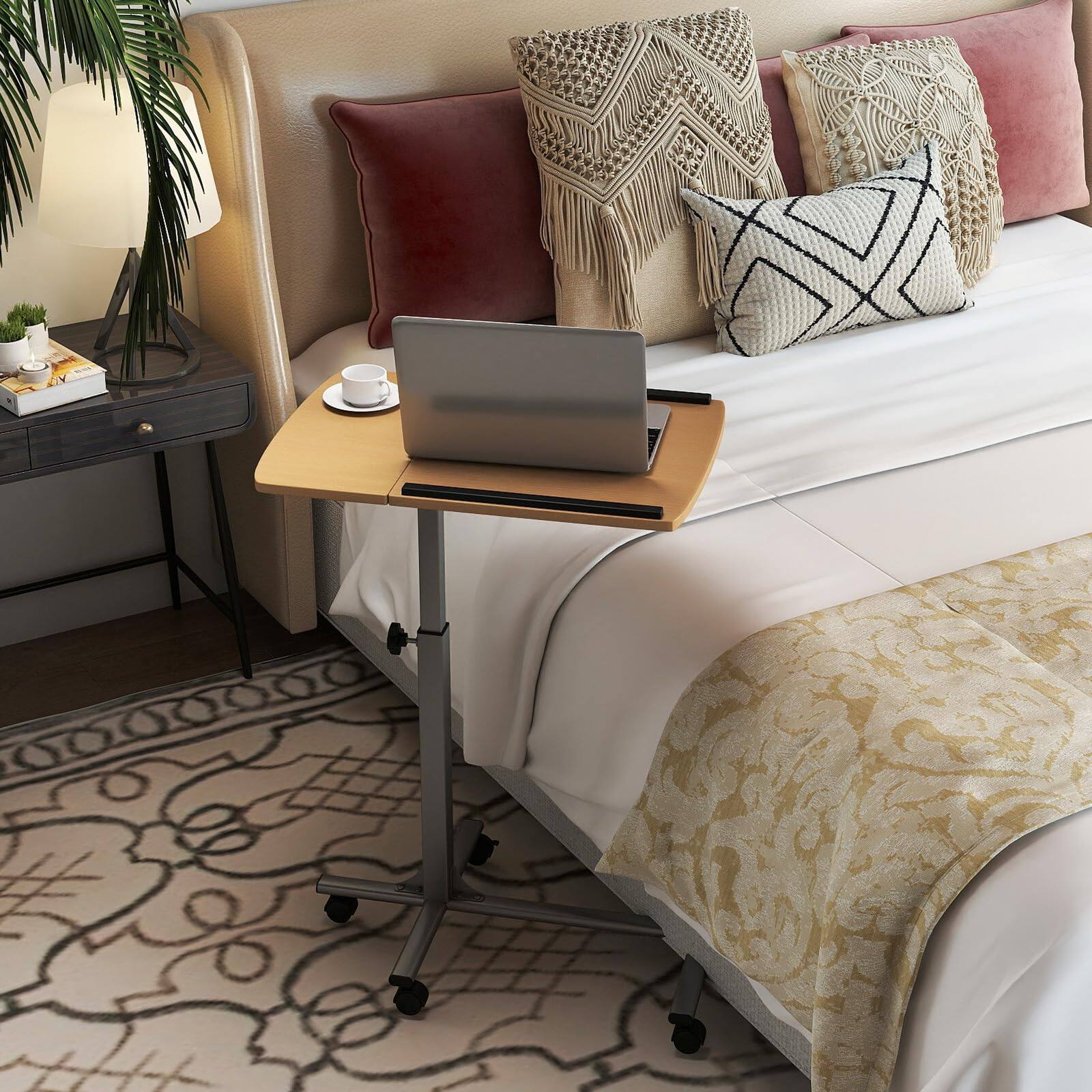 Alt View 7. Ecooso - Rolling Laptop Table, Height Adjustable, Tilt Top, Mobile Computer Stand for Home Office - Natural.