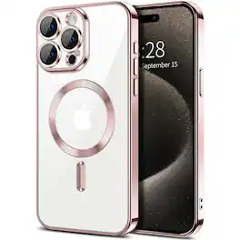 Entronix - Magnetic iPhone 14 Pro Case - Clear Back Luxury Glossy Cover - Pink