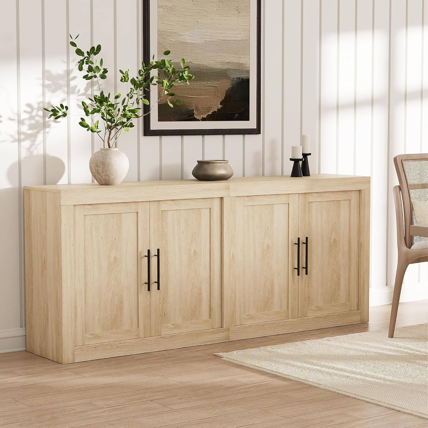 Front. Acekool - 70.8" Sideboard Buffet Cabinet, Mid-Century Modern Storage Credenza with 4 Doors, Coffee Bar Console, Oak - Oak.