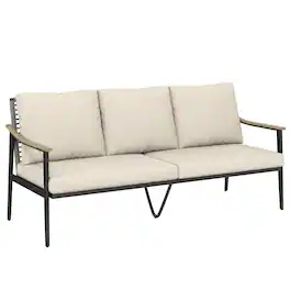 Outsunny - Seater Outdoor Patio Sofa, Outdoor Couch with Wood-Effect Armrests, Wicker Backrest - Khaki