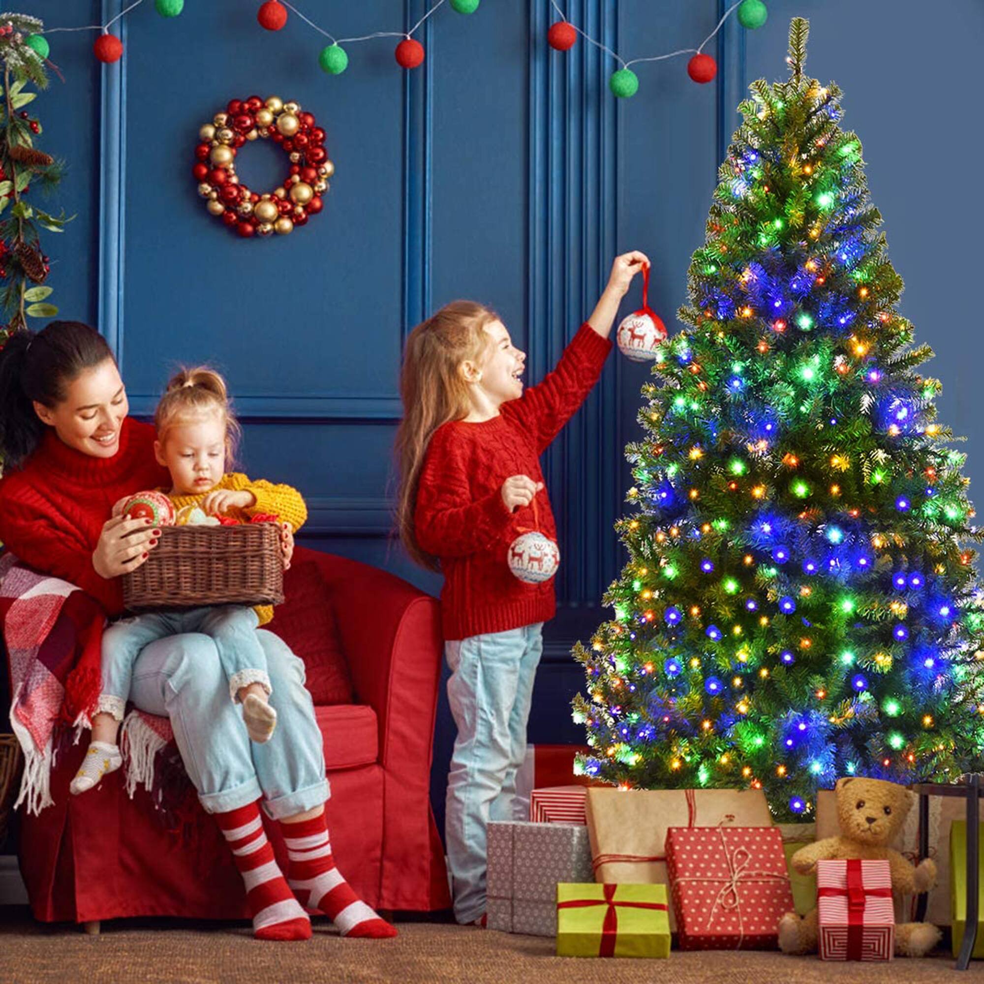 Alt View 2. Gymax - Gymax 6FT Pre-Lit Christmas Tree Hinged Artificial Tree w/ Metal Stand LED Lights - Green.