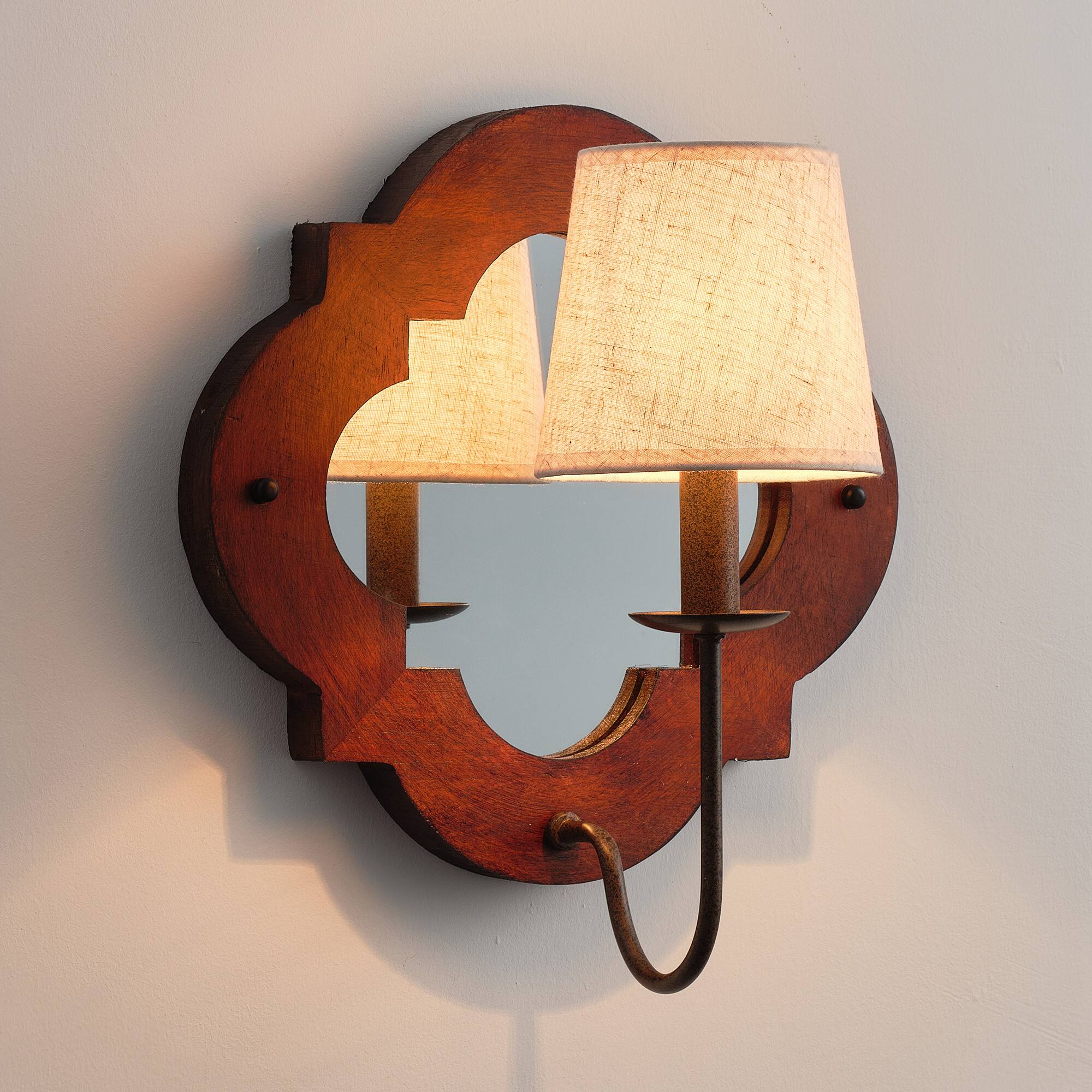 Back. Parrot Uncle - 13.8 in. 1-Light Antique Wooden Wall Sconce with Beige Linen Shade - Antique.