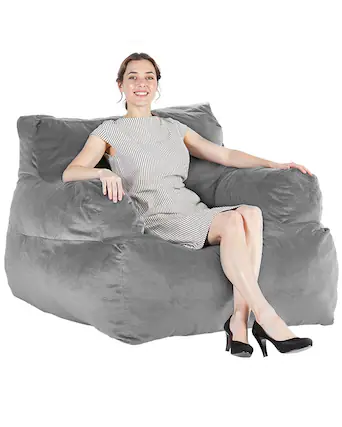 Front. VEVOR - Bean Bag Chair, BeanBag Sofa Chair with Armrests for Adults, Fluffy Plush & High-Density Foam Filling Adult Bean Bag - Gray.