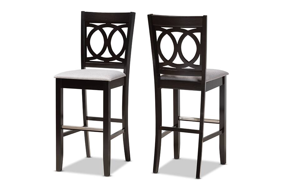 Front. Baxton Studio - Carson Modern Upholstered and Espresso Brown Finished 2-Piece Bar Stool Set - Grey/Espresso Brown.