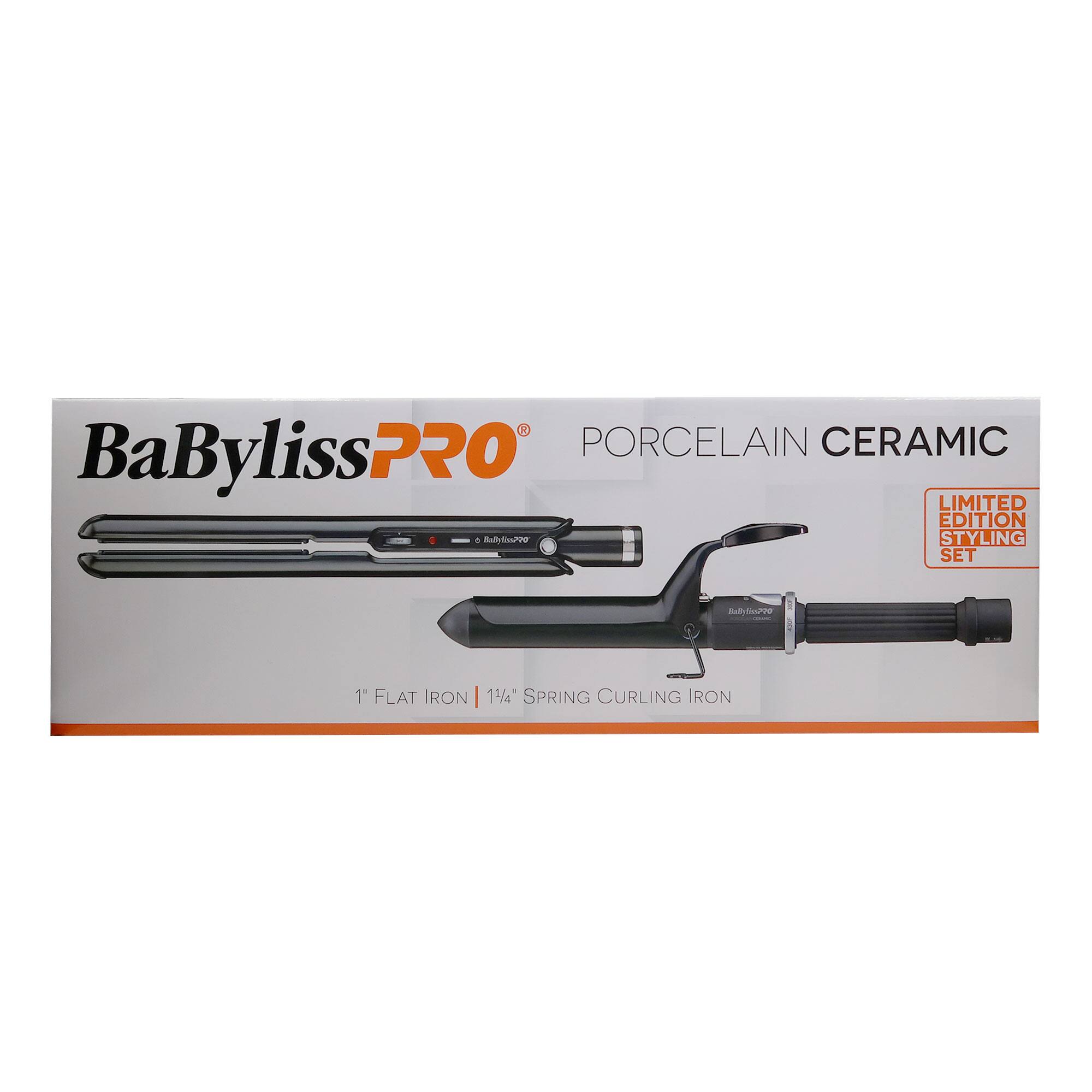 3 PORCELAIN CERAMIC BaBylissPRO LIMITED EDITION STYLING SET  
1" FLAT IRON | 1 1/4" SPRING CURLING IRON