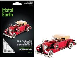 Model Kit 1934 Packard Twelve Convertible Soft Top (Moderate Difficulty) Steel Model by Metal Earth - Red with Tan