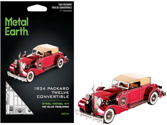 1934 PACKARD TWELVE CONVERTIBLE
2 1/2-Sheet Model
Metal Earth
1934 PACKARD TWELVE CONVERTIBLE
STEEL MODEL KIT
NO GLUE REQUIRED
AGES 14+