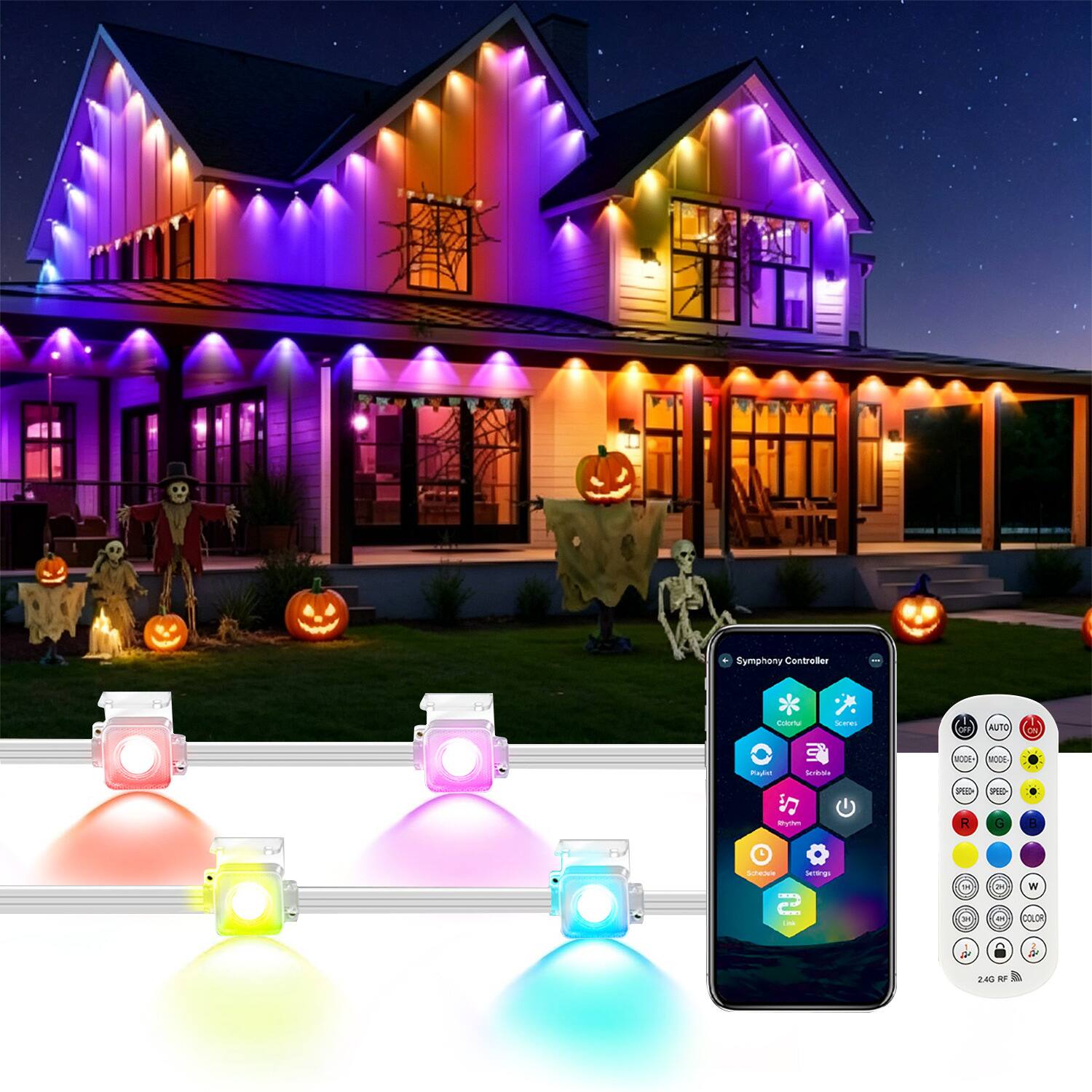 DAYBETTER - Permanent Outdoor Lights Eaves Lights，for eaves, rooflines, patios, Christmas and Halloween decor - RGB+IC