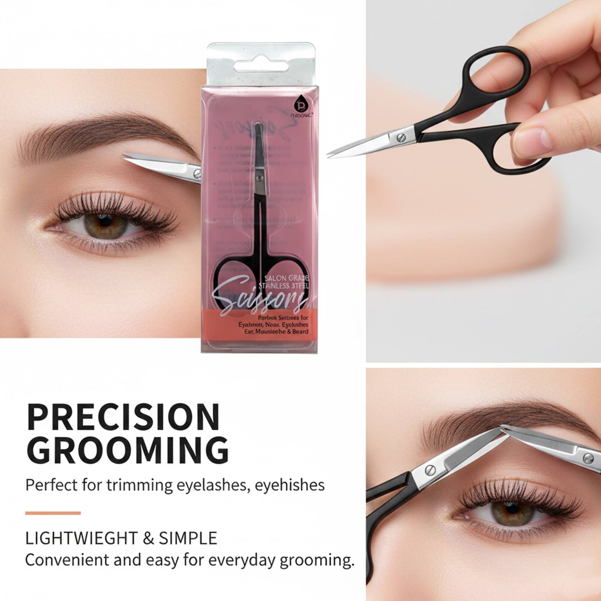 Puto Segfrp Salon Grade Tanless Stainless Steel Eyelash, Eyebrow, Eyebrow, Ear, Mustache & Beard Precision Grooming Set. Perfect for trimming eyelashes, eyehishes. Lightweight & Simple. Convenient and easy for everyday grooming.