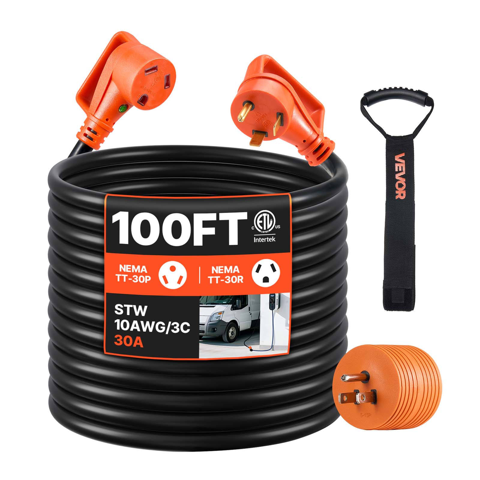 100FT, NEMA TT-30P, NEMA TT-30R, STW 10AWG/3C, 30A, VEVOR, ETD Intertek