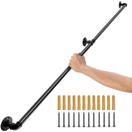 Front. VEVOR - Pipe Stair Handrail, 7FT Staircase Handrail, 440LBS Load Capacity Carbon Steel Pipe Handrail, Industrial Pipe Handrail - Black.