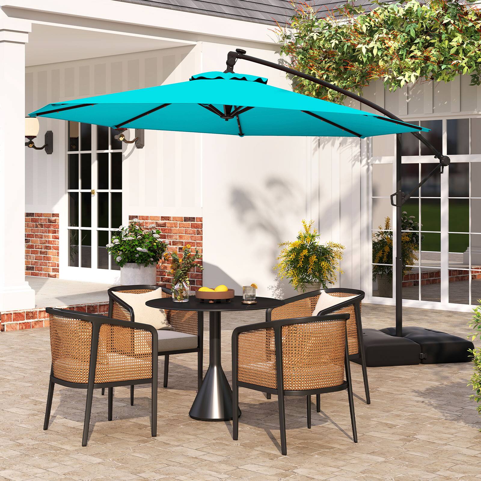 Alt View 3. Gymax - Gymax 10 FT Solar Offset Hanging Umbrella Patio Cantilever Umbrella w/ 32 LED Lights Turquoise - Turquoise.