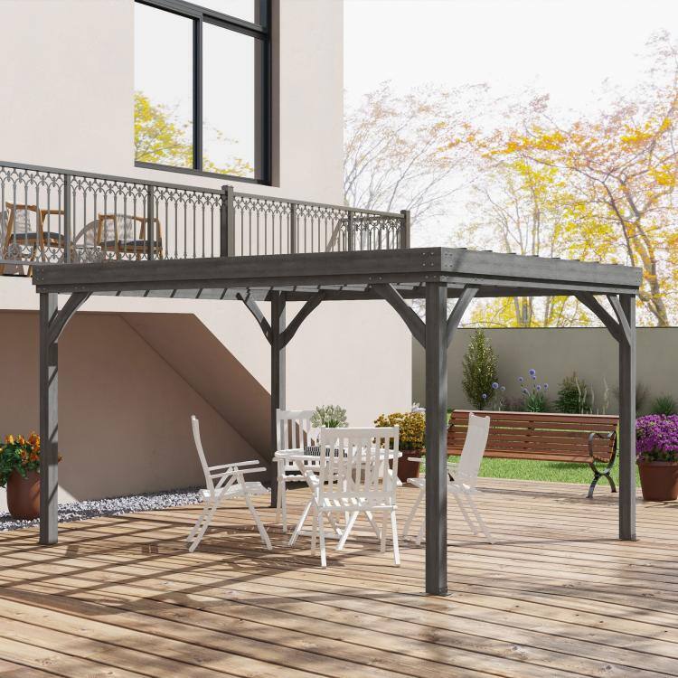 Alt View 2. PULUZ - 10 feet x 12 feet Outdoor Wooden Pergola, Grape Vine Gazebo with Concrete Anchors for Garden, Patio, Backyard, Deck - Gray.