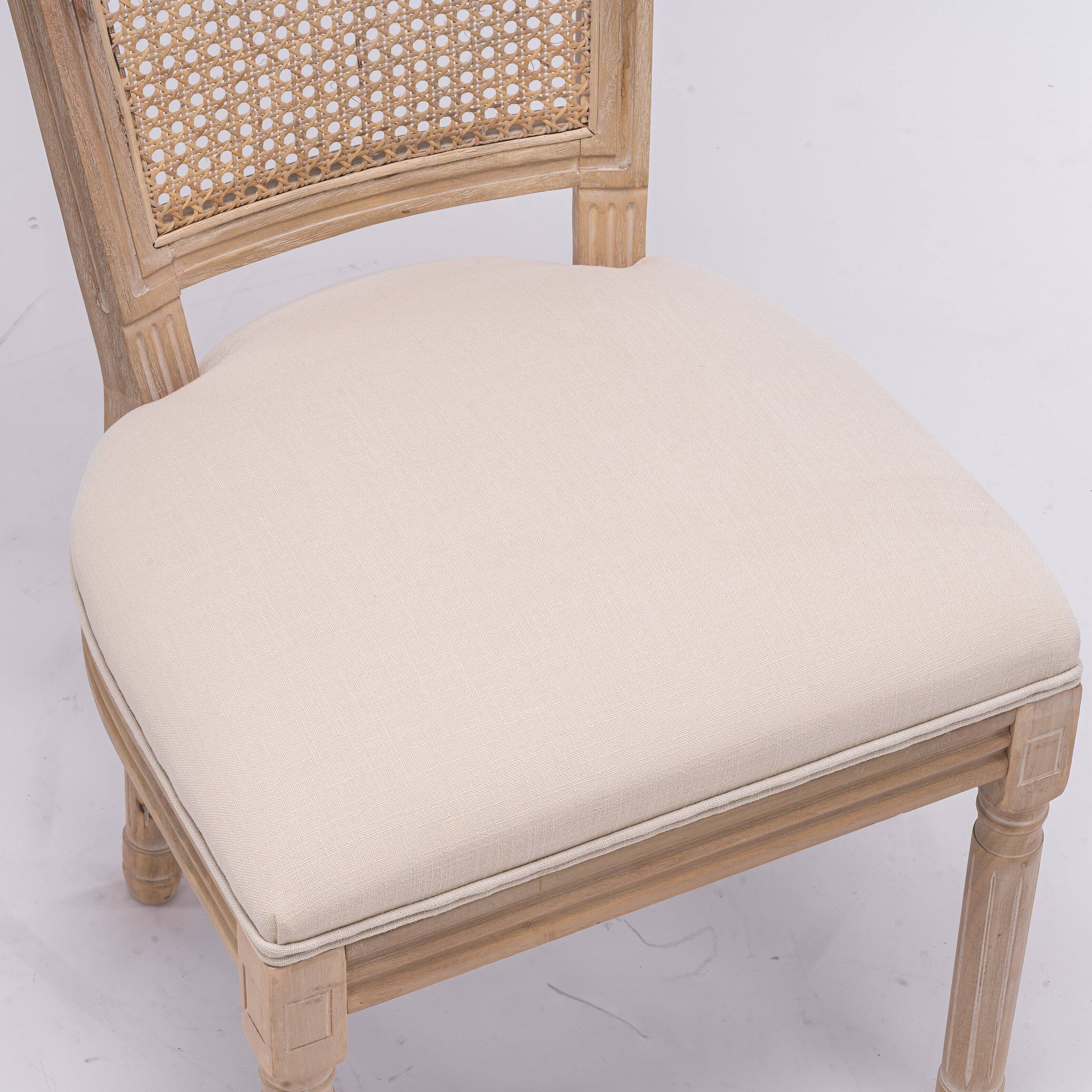 Alt View 5. Boyel Living - Cream French Style Solid Wood Frame Linen Fabric Square Rattan Back Dining Chair Set of 2 - Cream.