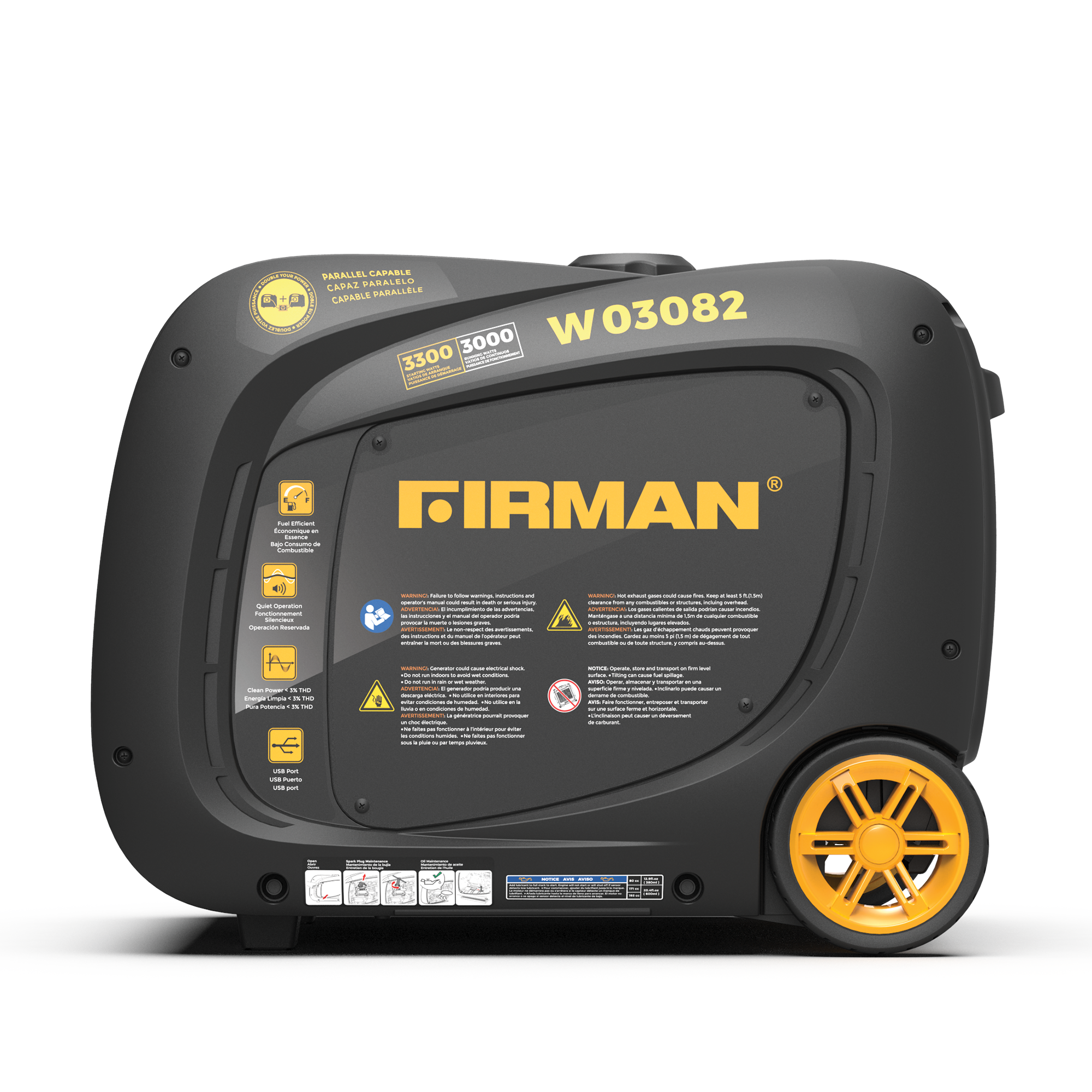 - W 03082
- PARALLEL CAPABLE
- CAPAZ PARALELO
- CAPABLE PARALLELE
- 3300 3000
- FIRMAN
- Quick Operation
- Cash Power 15,000
- USB Port
- WARNING: Do not use gasoline or diesel fuel. Use only 100% unleaded gasoline. Do not use gasoline with ethanol content. Do not use diesel fuel. Do not use gasoline with ethanol content. Do not use gasoline with ethanol content. Do not use gasoline with ethanol content. Do not use gasoline with ethanol content. Do not use gasoline with ethanol content. Do not use gasoline with ethanol content. Do not use gasoline with ethanol content. Do not use gasoline with ethanol content. Do not use gasoline with ethanol content. Do not use gasoline with ethanol content. Do not use gasoline with ethanol content. Do not use gasoline with ethanol content. Do not use gasoline with ethanol content. Do not use gasoline with ethanol content. Do not use gasoline with ethanol content. Do not use gasoline with ethanol content. Do not use gasoline with ethanol content. Do not use gasoline with ethanol content. Do not use gasoline with ethanol content. Do not use gasoline