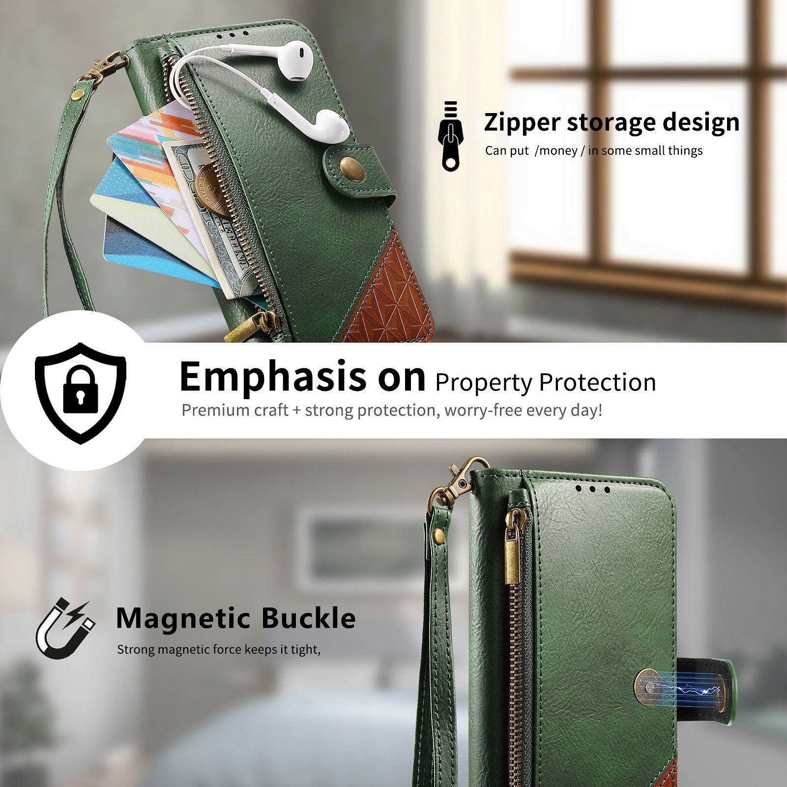 Zipper storage design  
Can put /money / in some small things  

Emphasis on Property Protection  
Premium craft + strong protection, worry-free every day!  

Magnetic Buckle  
Strong magnetic force keeps it tight,
