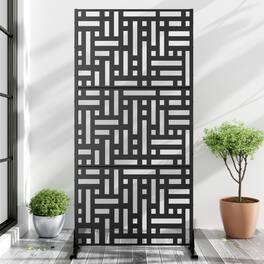 PexFix - 72 in. x 35 in. Helen Pattern Metal Outdoor Privacy Screen & Panels, Freestanding Garden Divider Fence - Black