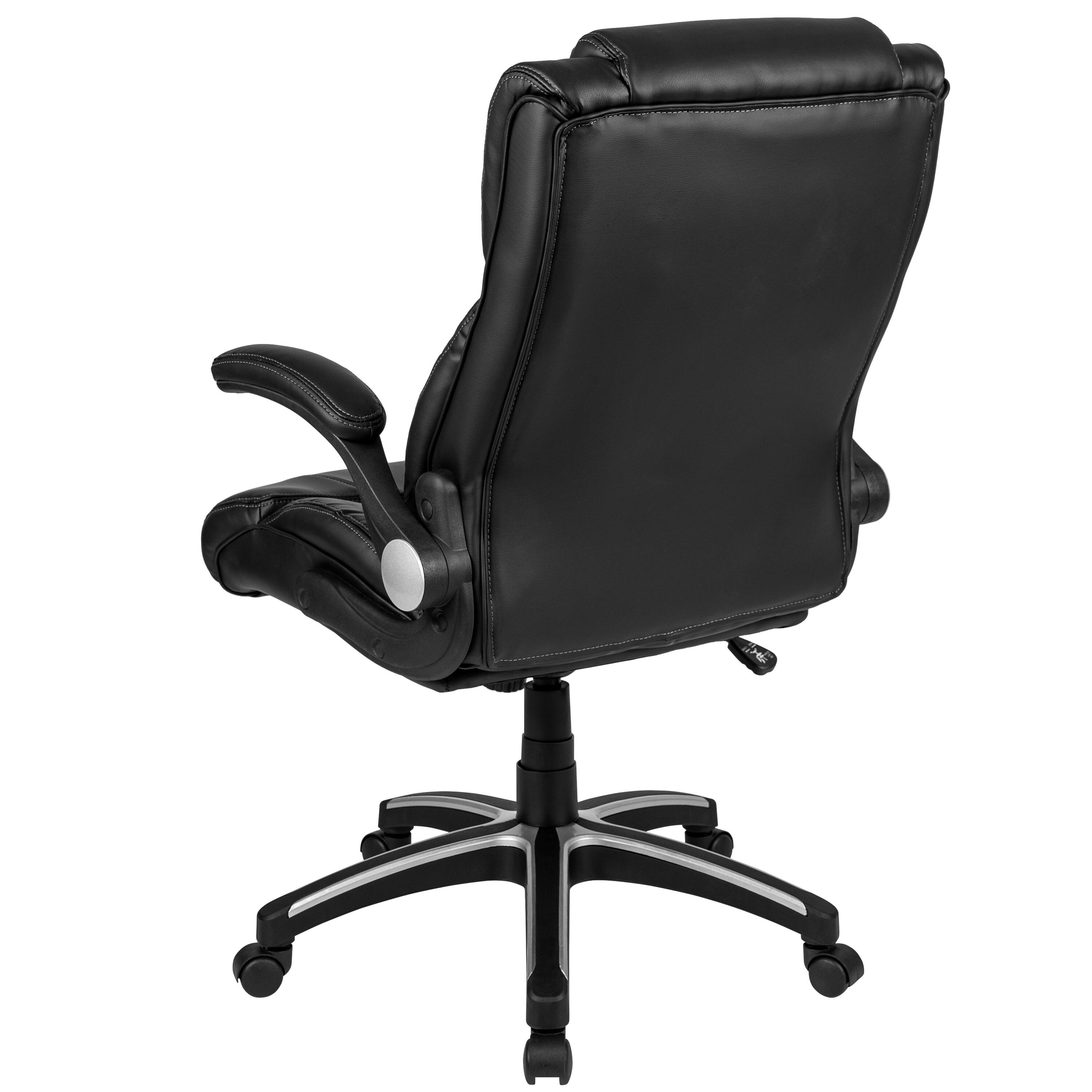 Alt View 5. Emma + Oliver - High Back Leather Executive Swivel Office Chair with Double Layered Headrest and Open Arms - Black.