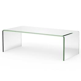 Kadyn - 42 x 19.7 Inch Clear Tempered Glass Coffee Table with Rounded Edges, Durable Tempered Glass Coffee Table - Blue
