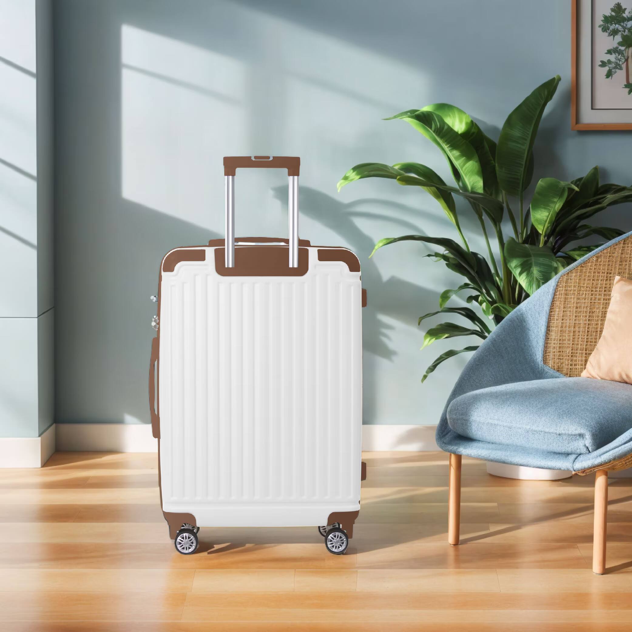 Alt View 5. Bestier - 3-Piece ABS Hardshell Luggage Set (20”/24”/28”) with TSA Lock, Silent Spinner Wheels & Telescopic Handle - Brown.