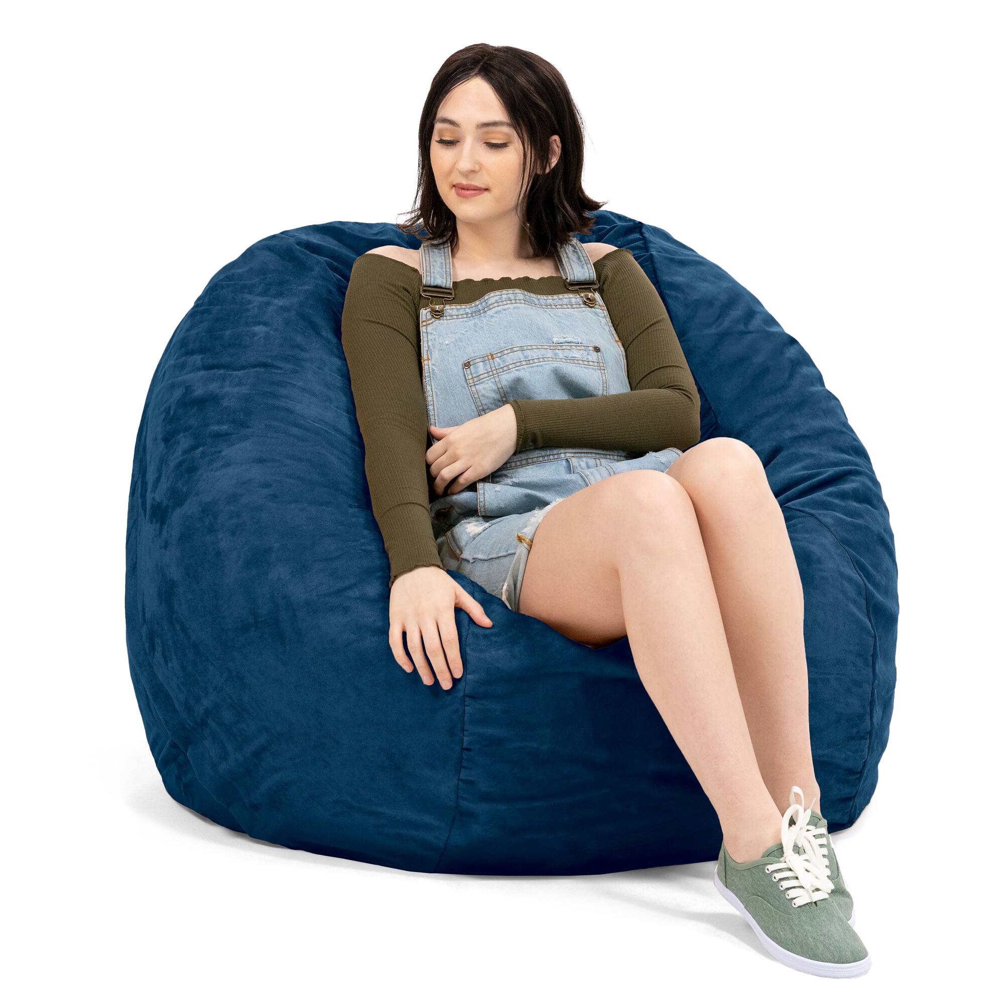 Left. Jaxx - Jaxx 4 ft Round Bean Bag Chair for Adults, Navy - Navy.