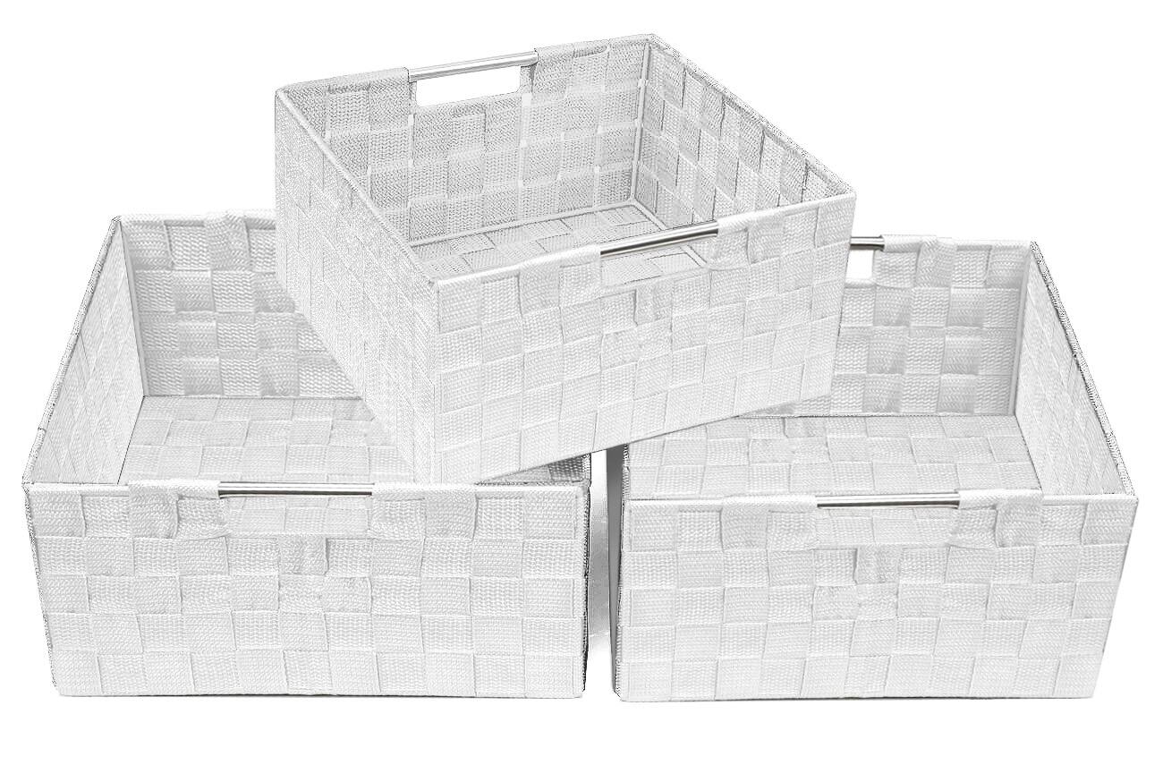 Angle. Sorbus - Sorbus Storage Box Woven Basket Bin Container   Organizer Set  Storage Strap Shelf Organizer  Carry Handles - White.