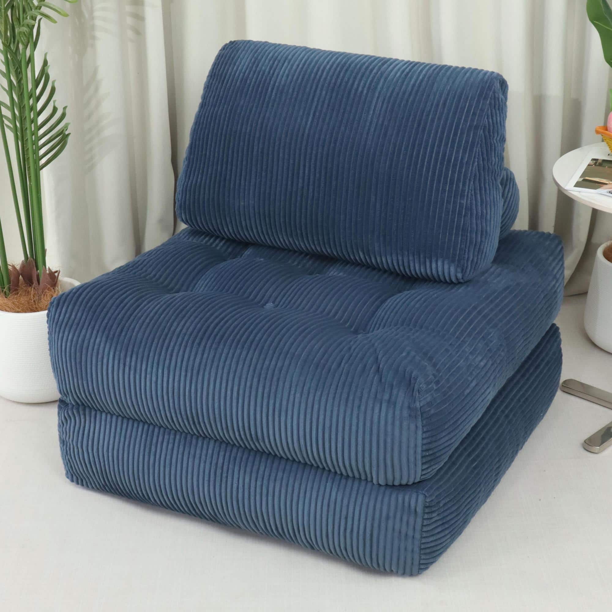 GOODSILO - Corduroy Fabric Beanbag Couch for Living Room, Bedroom and Dorm, Cozy Fluffy Cloud Mini Couch - Blue