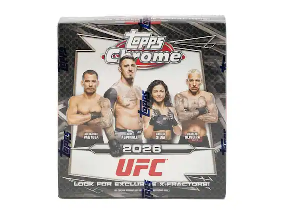 - eetO WACTORST TOPPS OPPS Chrome TOPPS UFC ALEXANDRE TOM NATALIA CHARLES PANTOJA ASPINALL SILVA OLIVEIRA UFL UFC 2026 UFC LOOK FOR EXCLUS E X-FRACTORS! IN PURCHASE NECESSARY ns TOP E DETAILS AND ENTRY