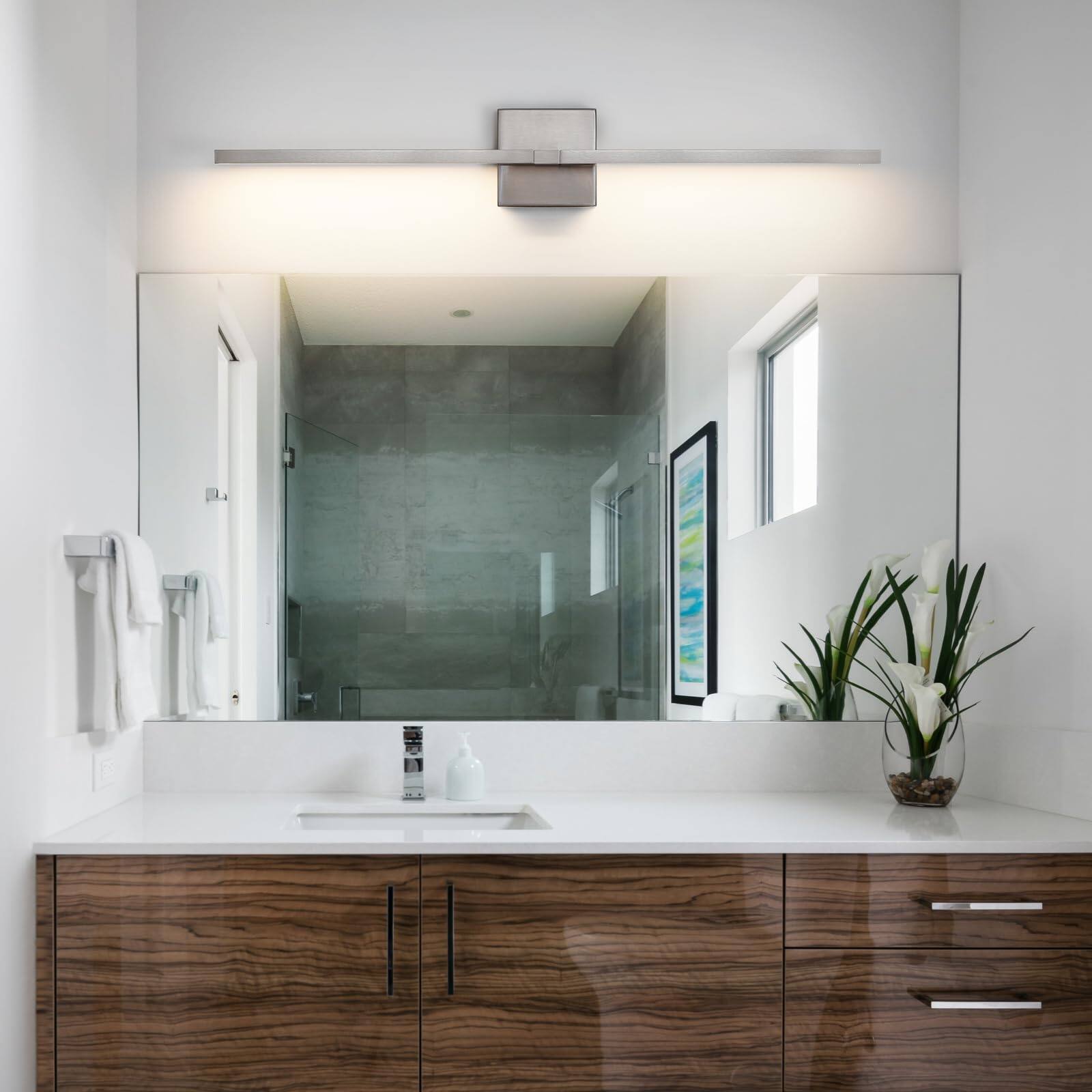Alt View 2. PO3TICJUNKI3 - Bathroom Vanity Light Fixtures nch Dimmable Brushed Nickel Lights Over Mirror w Led Bar k Modern Wall Sco - Black 39INCH.