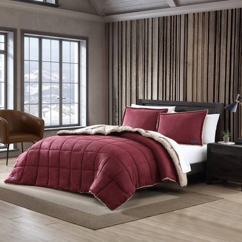 Angle. Hivvago - Twin Plush Sherpa Reversible Micro Suede Comforter Set in Maroon - Maroon.