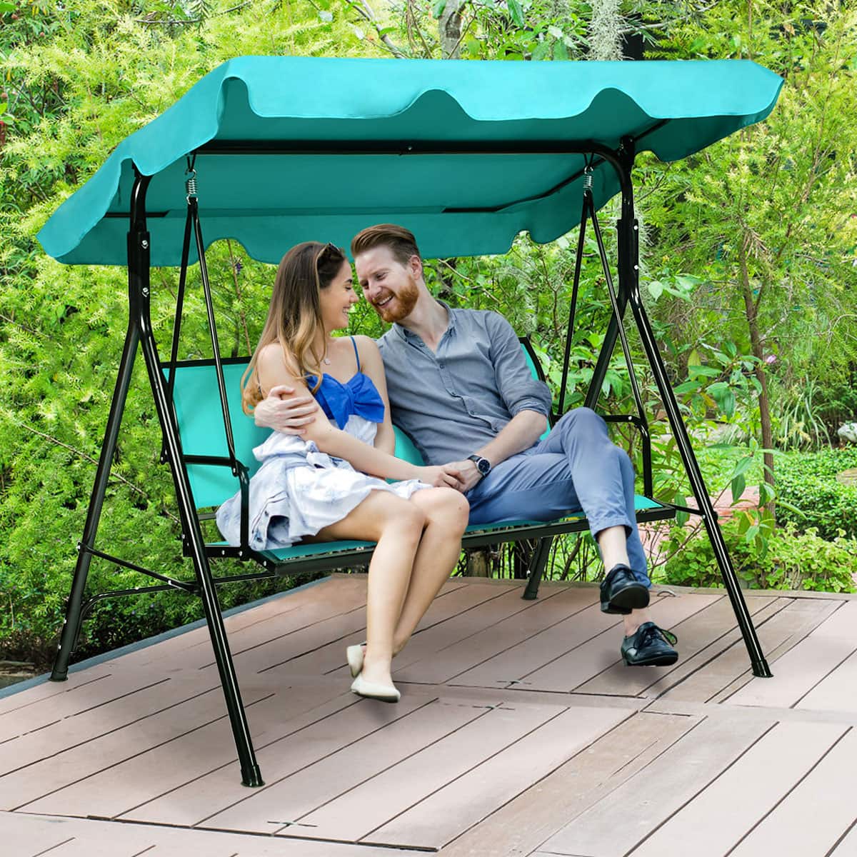 Gymax - Outdoor Swing Canopy Patio Swing Chair 3 Person Canopy Hammock - Blue price history on PriceWatchPro