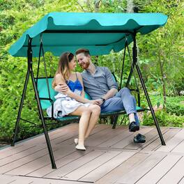 Gymax - Outdoor Swing Canopy Patio Swing Chair 3 Person Canopy Hammock - Blue