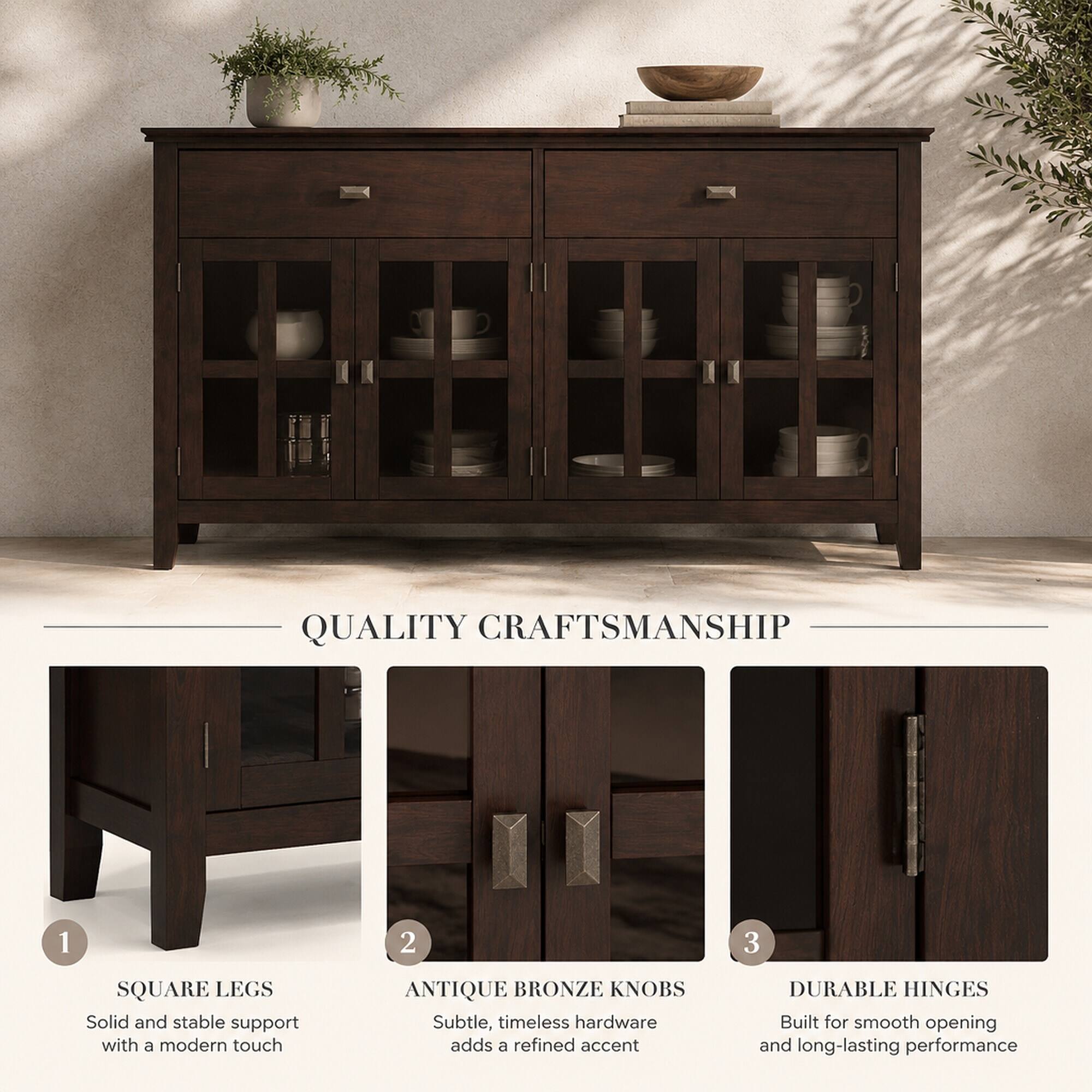 RYHNUYNE Freestanding Artisan Solid Wood 4 Door Sideboard Buffet ...