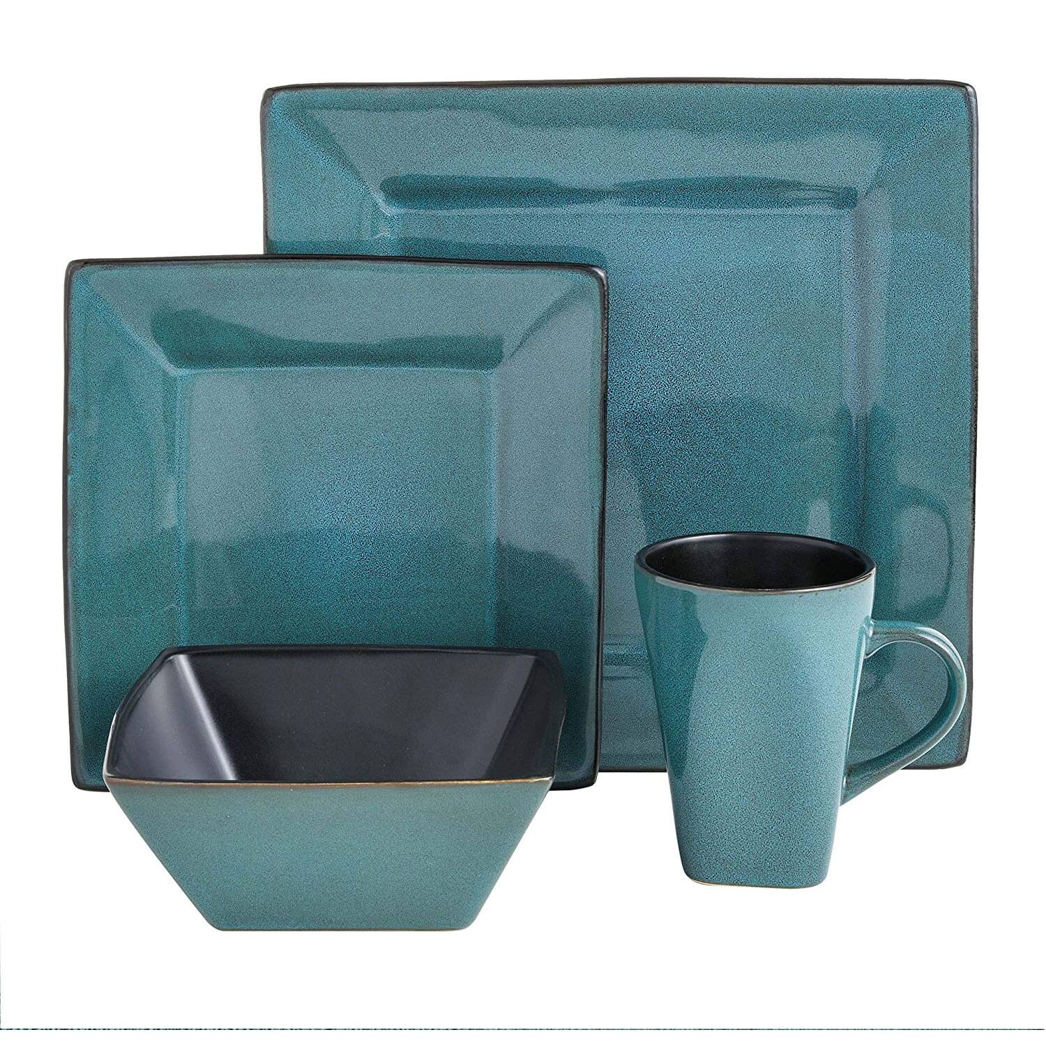 Gibson - Elite Kiesling 16 Piece Plates, Bowls, & Mugs Dinnerware Set - Turquoise - Thumbnail 3