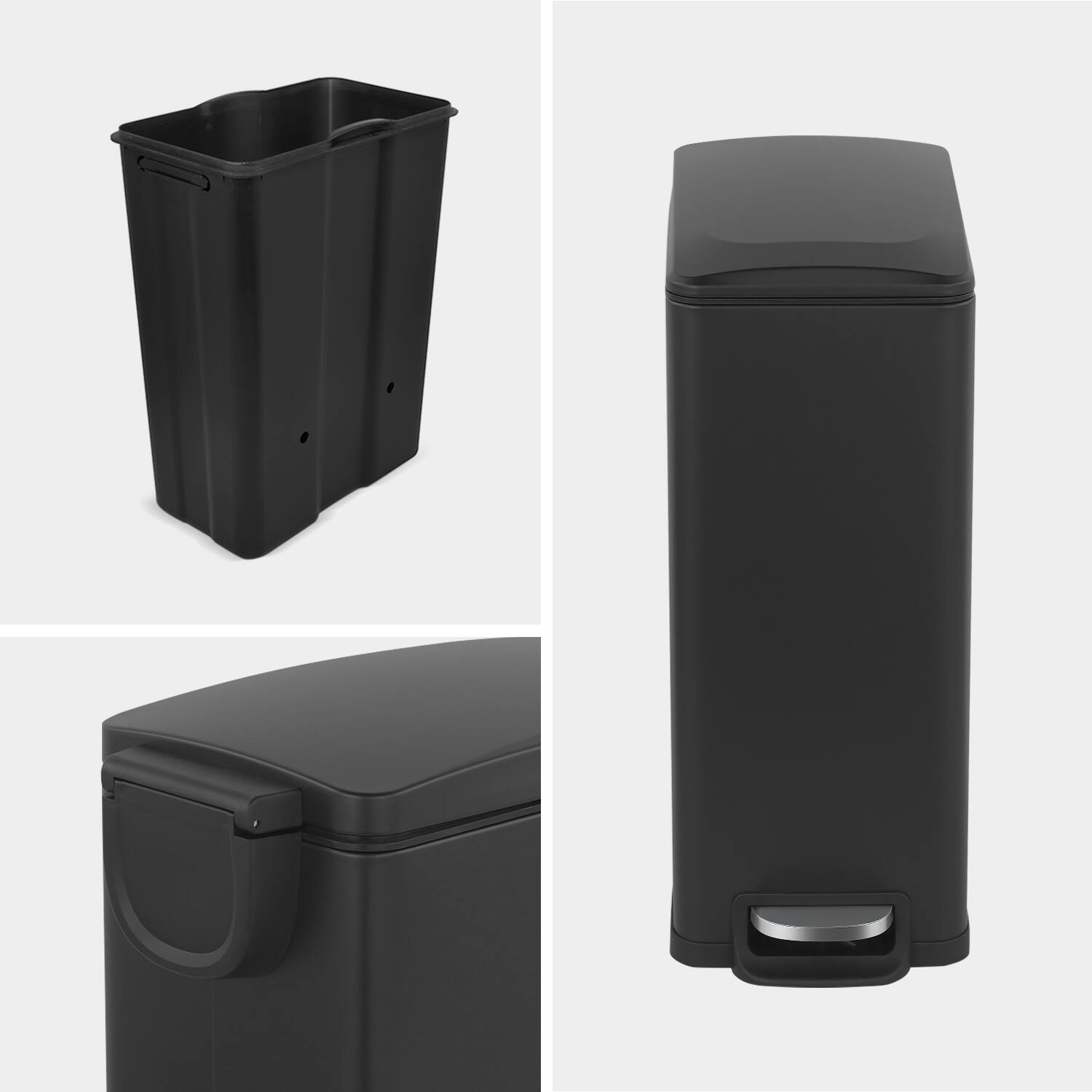 Alt View 5. Innovaze - 11.9 Gal./ 45 Liter  Slim Stainless-Steel-Made Matt Black Step-on kitchen Trash Can - Matt Black.