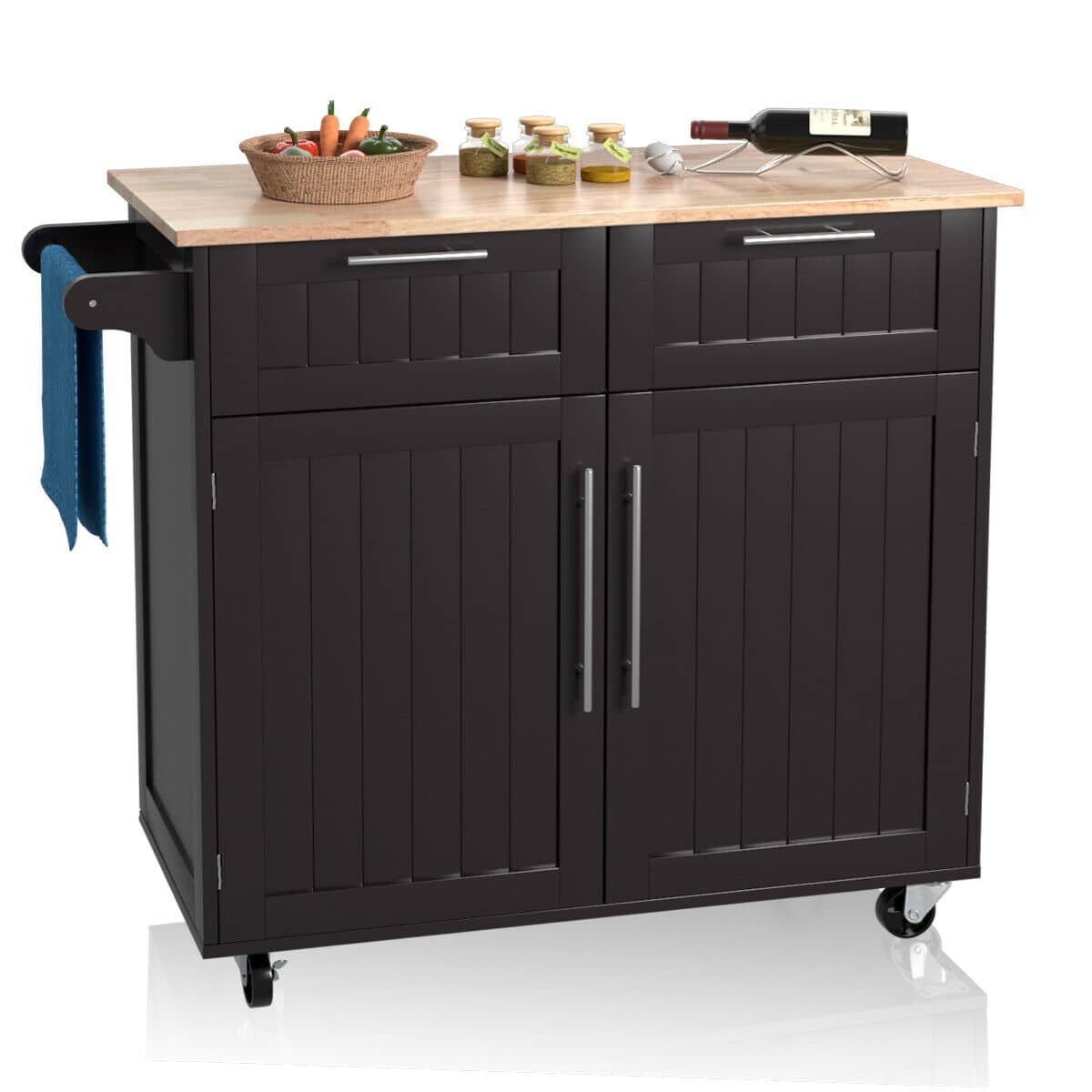 Front. Costway - Costway Rolling Kitchen Cart Island Heavy Duty Storage Brown Trolley Cabinet Utility Modern - Brown.