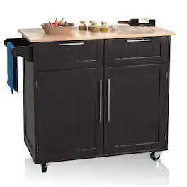 Costway - Rolling Kitchen Cart Island Heavy Duty Storage Trolley Cabinet Utility Modern - Brown