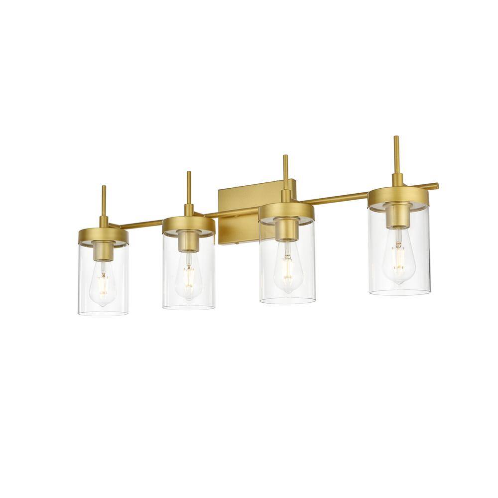 Alt View 1. Living District - Benny 4 light Brass and Clear Bath Sconce - Brass And Clear.