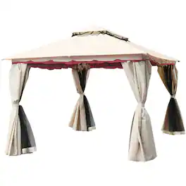 Gymax - 13'x10'Outdoor Canopy Gazebo Art Steel Frame Party Patio Canopy Gazebo W/Netting - Sand color +Black