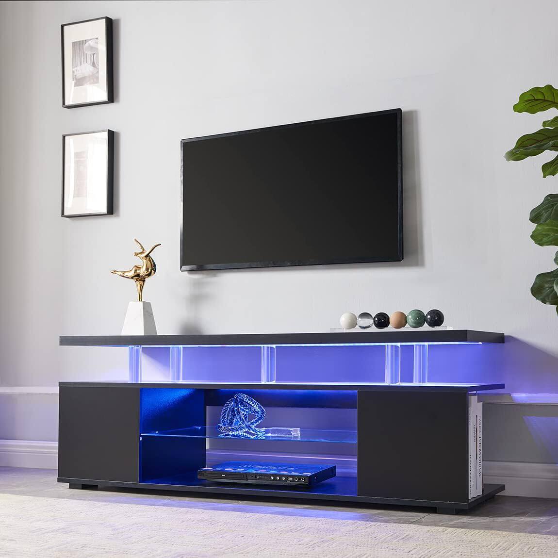 Alt View 1. Spaco - Spaco TV Stand for 70 Inch TV LED Gaming Entertainment Center Media Storage Console Table with Large Side Cabinet - Black.