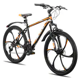HILAND - 26" Mountain Bike for Men Women Adults, 18-Speed, Disc Brake, Lightweight Aluminum Frame, 6-Spoke MTB - Orange