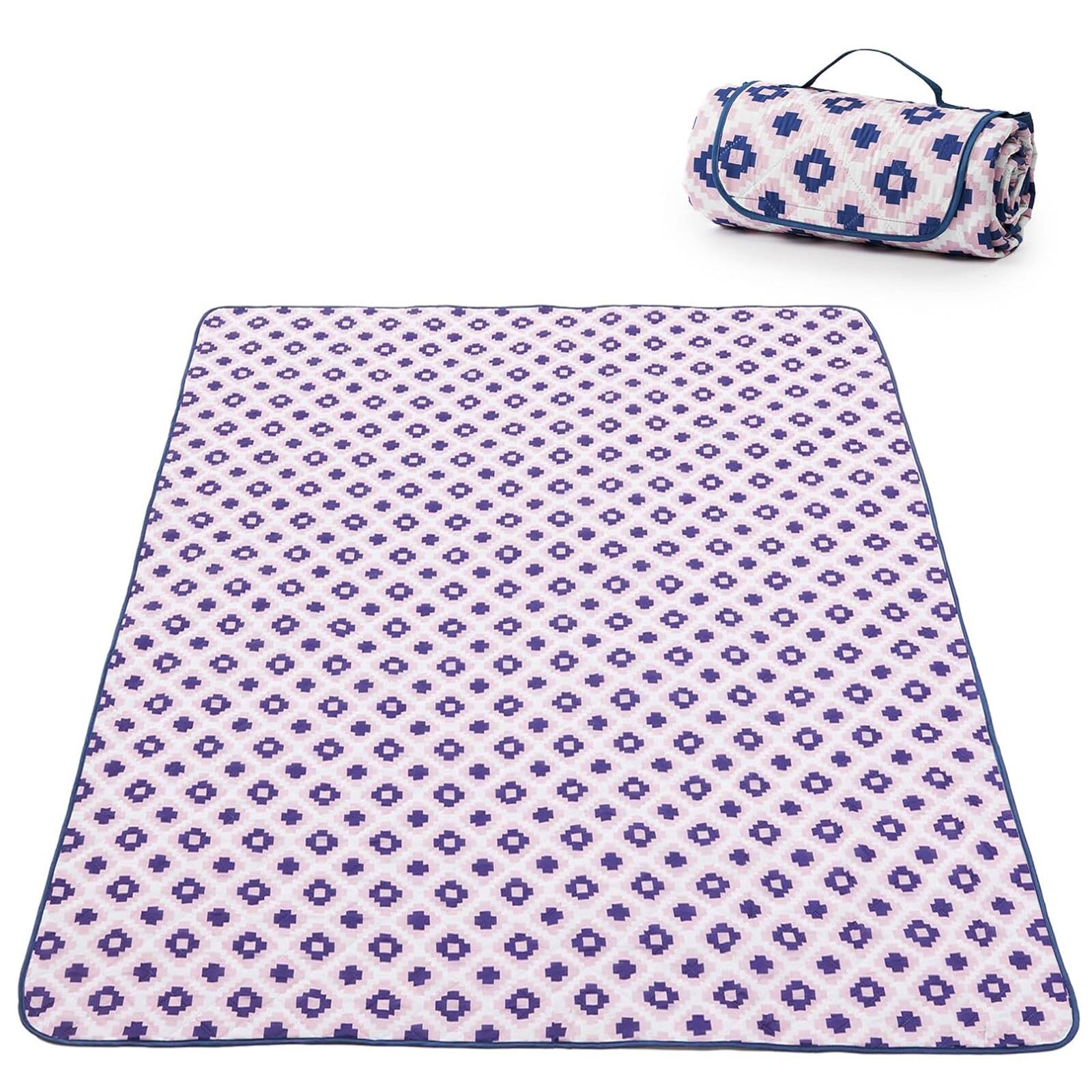 Left. Adivo - Waterproof Outdoor Picnic Blanket - Ultrasonic Bonded Polyester, Camo Print - 200*200CM - Lavender.